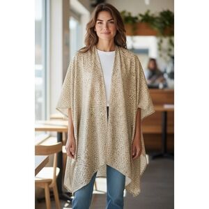 Women's Leopard Print Kimono Cardigan Shawl Wrap One Size Beige Tan